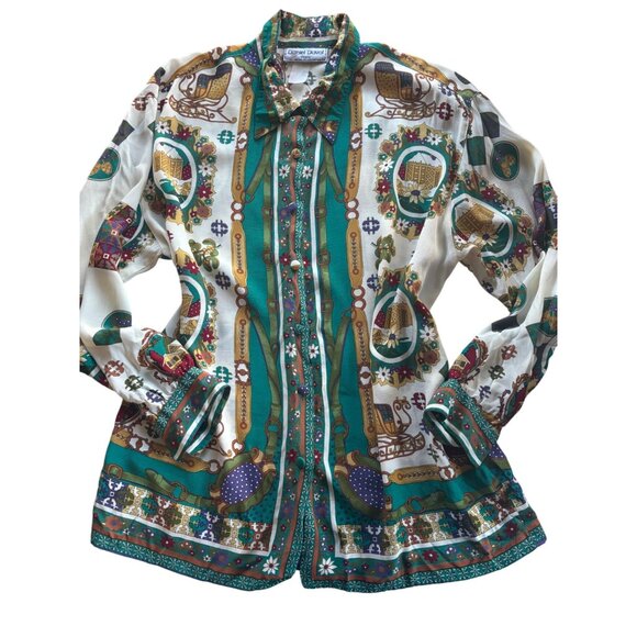 Daniel Duval Tops - Vintage Daniel Duval Paris Multicolor Christmas Womens Blouse